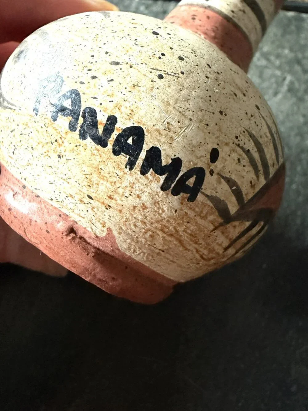 Vintage Hand-Painted Panama pottery mini bud vase 3.5” – terracotta folk art